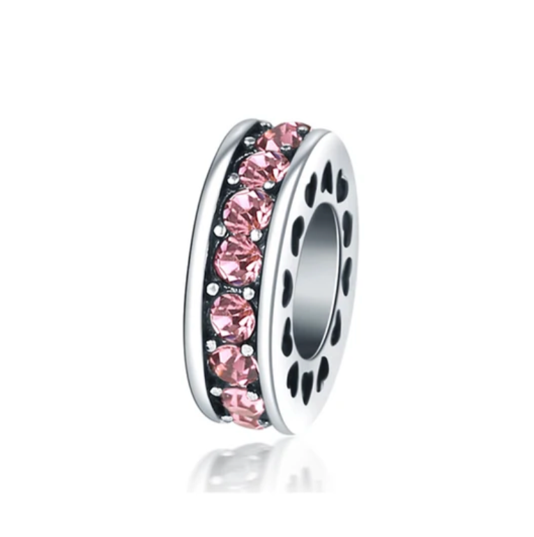 Charm en Plata Hearts Spacer Rosa